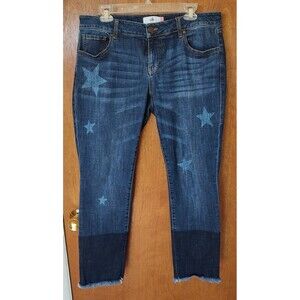 Cabi size 10 slim boyfriend raw hem stretch celebrity wash stars jeans #3937
